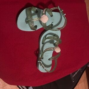 New Havaianas Toddler Jelly Sandals — Size 23/24, Seafoam with Shell